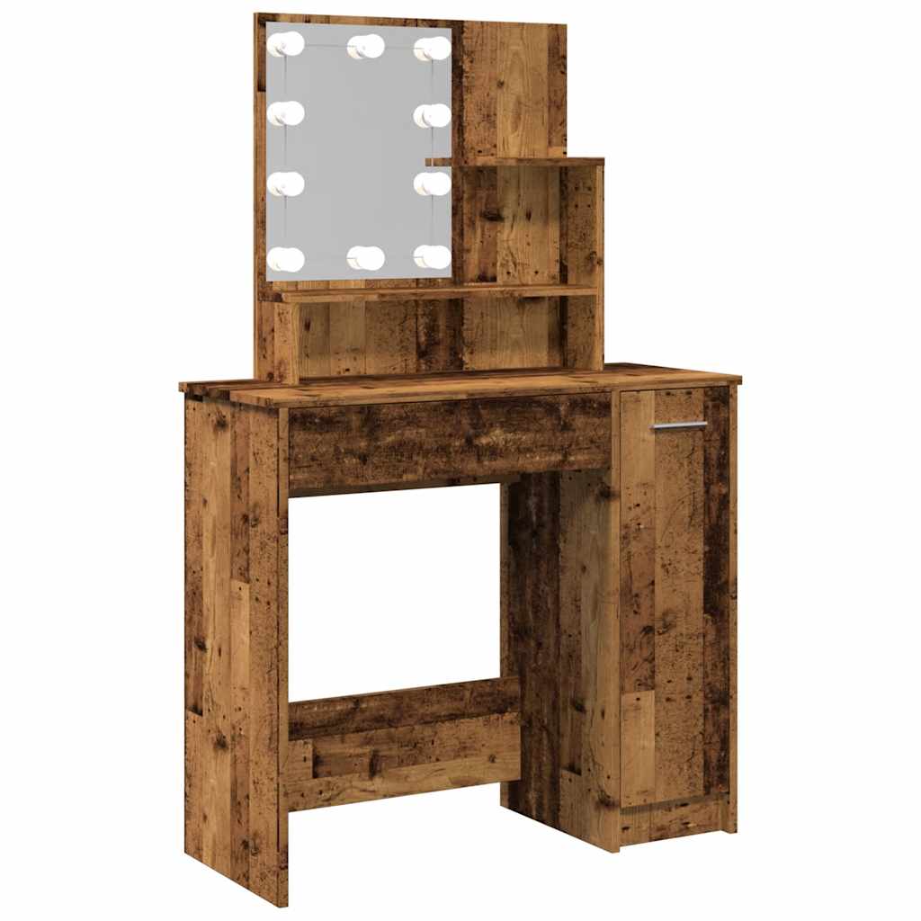 Toucador com luzes LED 86,5x35x136 cm madeira velha