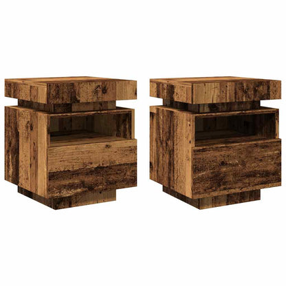 Mesas de cabeceira c/ luzes LED 2pcs 40x39x48,5cm madeira velha