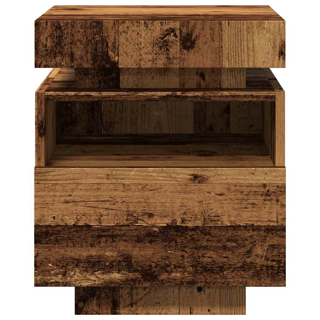 Mesas de cabeceira c/ luzes LED 2pcs 40x39x48,5cm madeira velha