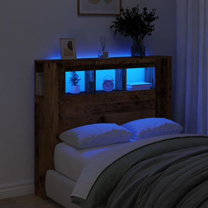 Cabeceira c/ LEDs 120x18,5x103,5cm deriv. madeira madeira velha