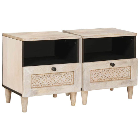 Mesa-de-cabeceira com gaveta 2 pcs Bege 40 x 33 x 46 cm