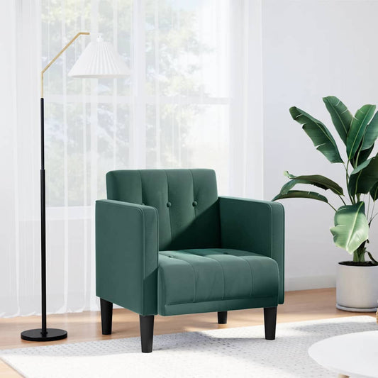 Poltrona com apoio de braços veludo verde-escuro