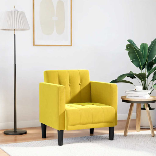 Poltrona com apoio de braços veludo amarelo