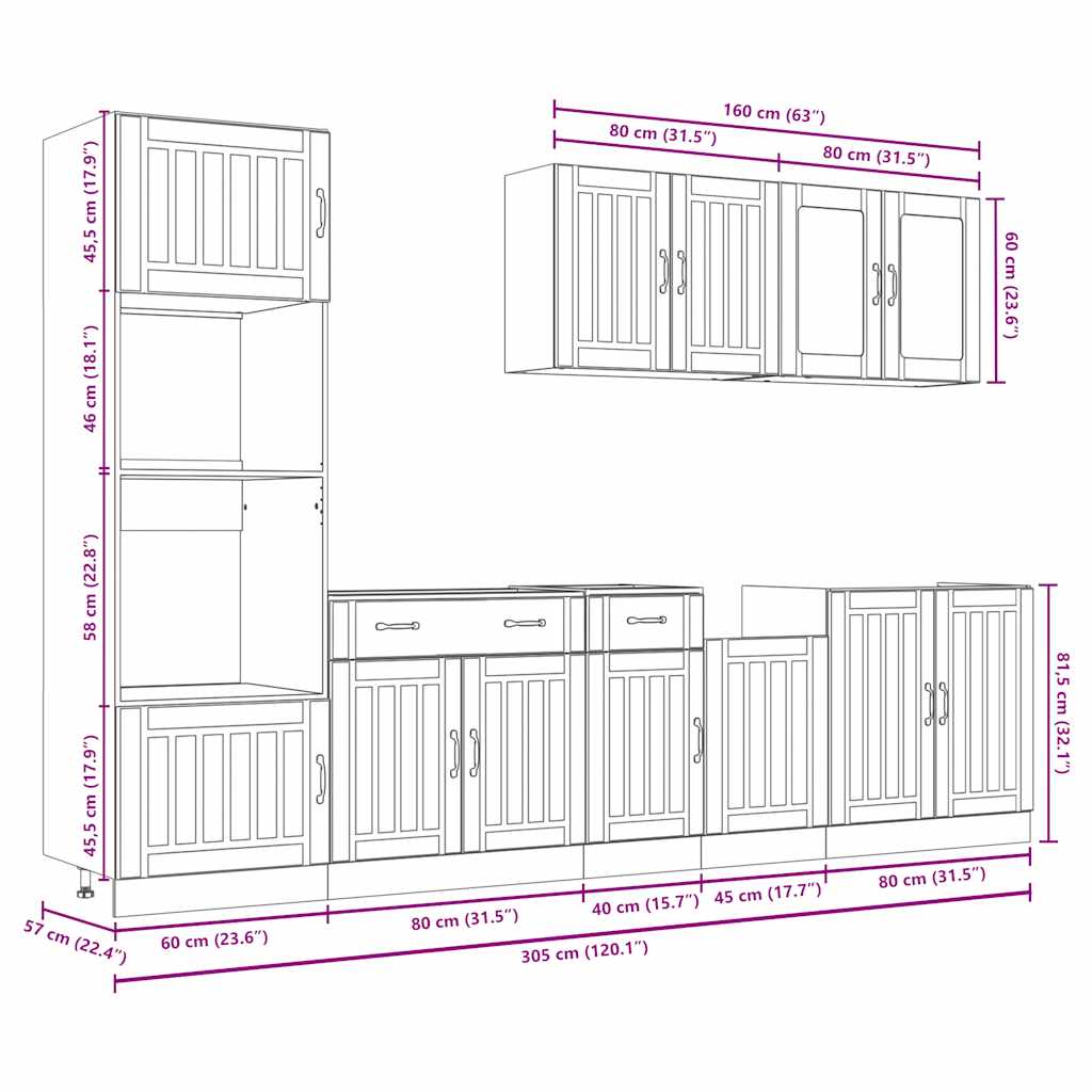 7 peças armário de cozinha conjunto Kalmar branco