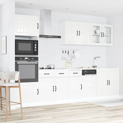 7 peças armário de cozinha conjunto Lucca branco brilhante