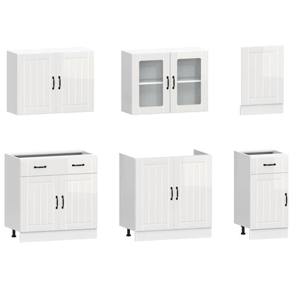 7 peças armário de cozinha conjunto Lucca branco brilhante