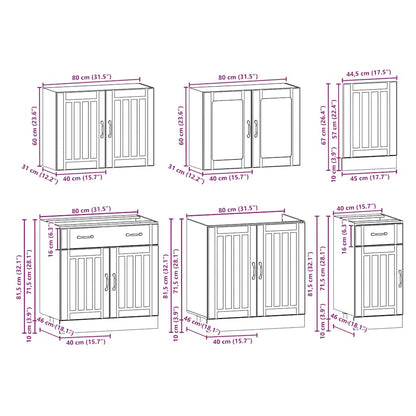 7 peças armário de cozinha conjunto Kalmar cinza sonoma