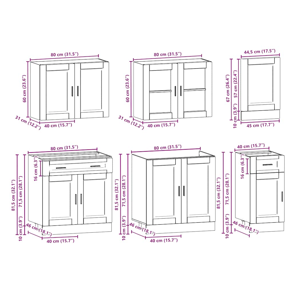7 peças armário de cozinha conjunto Kalmar branco brilhante