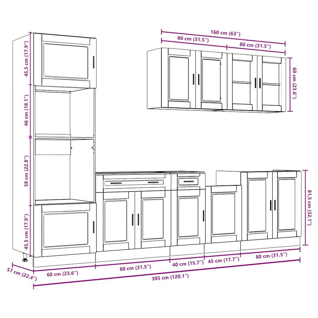 7 peças armário de cozinha conjunto Kalmar branco brilhante