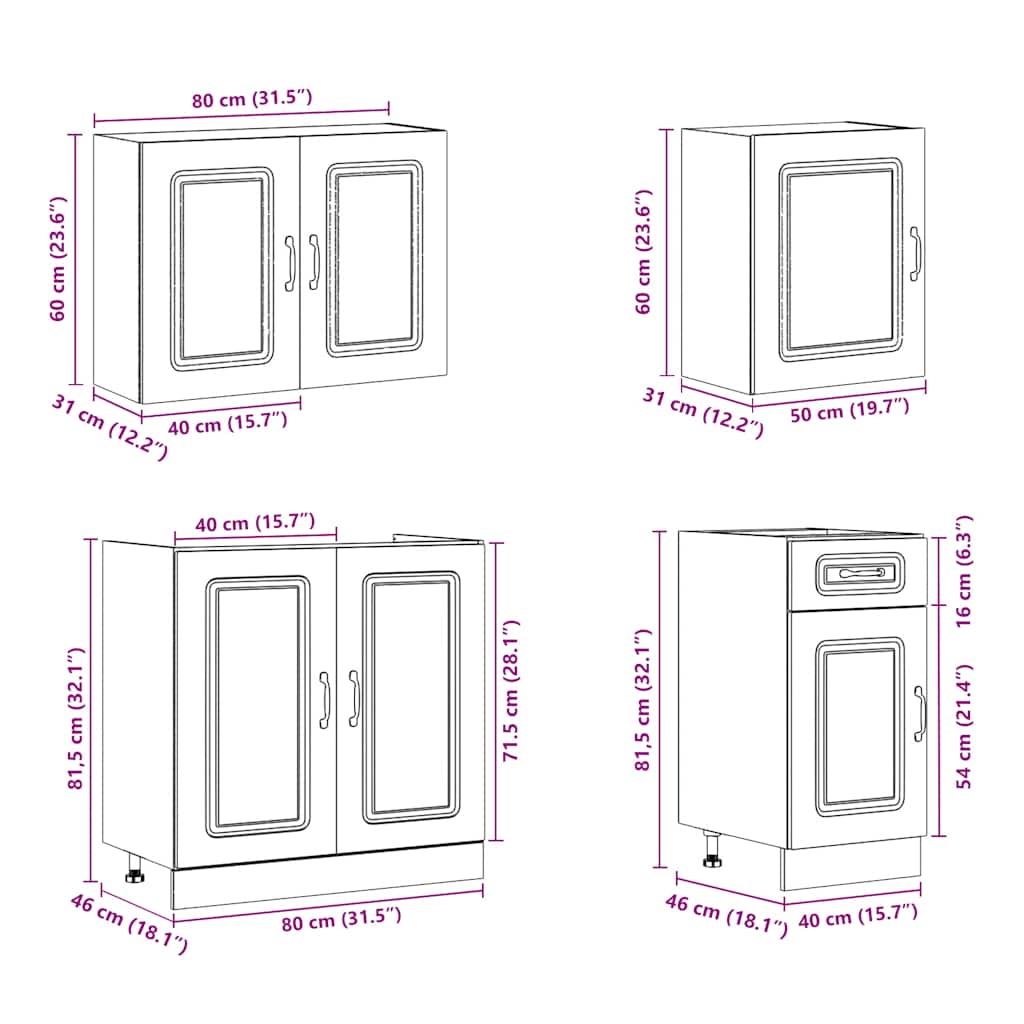 7 peças armário de cozinha conjunto Kalmar branco brilhante