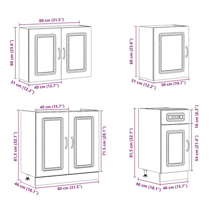 7 peças armário de cozinha conjunto Kalmar branco brilhante