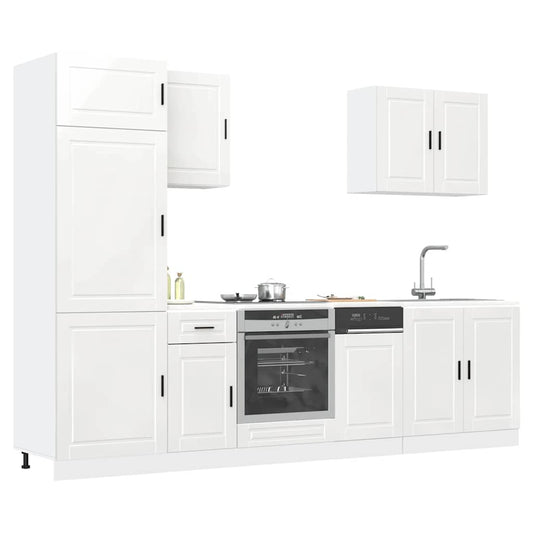7 peças armário de cozinha conjunto Porto branco brilhante