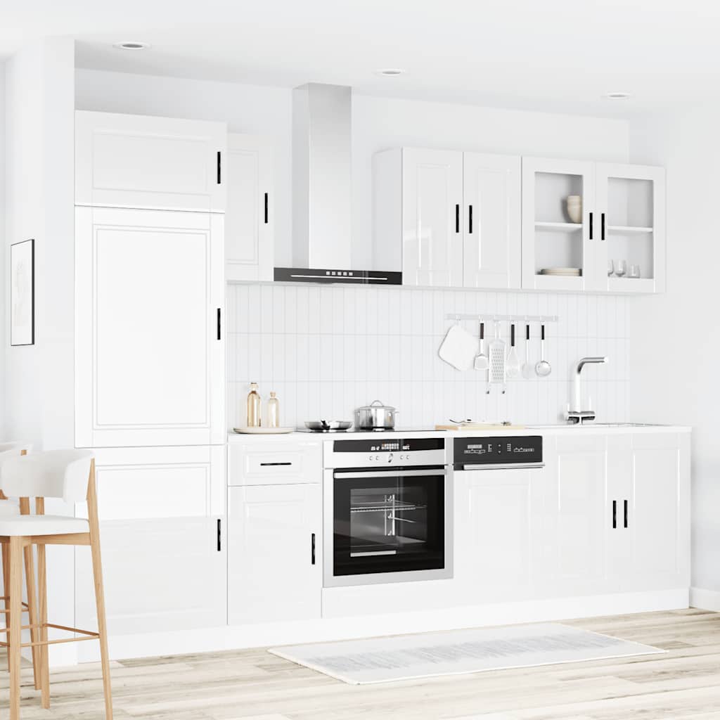8 peças armário de cozinha conjunto Porto branco brilhante