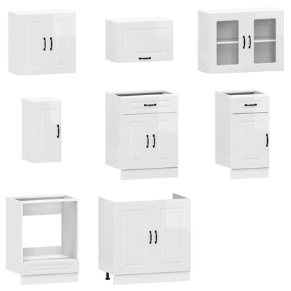 8 peças armário de cozinha conjunto Kalmar branco brilhante