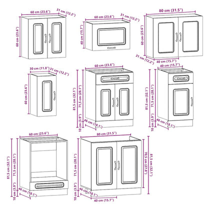 8 peças armário de cozinha conjunto Kalmar branco brilhante