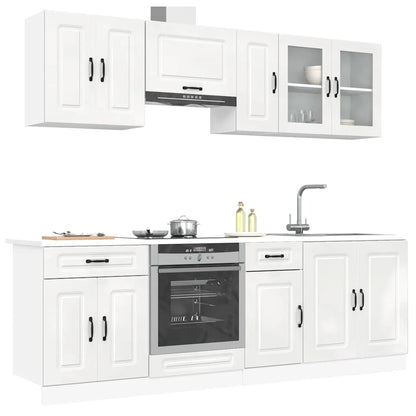 8 peças armário de cozinha conjunto Kalmar branco brilhante