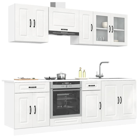 8 peças armário de cozinha conjunto Kalmar branco brilhante