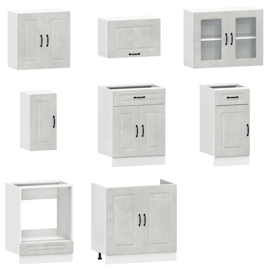 8 peças armário de cozinha conjunto Kalmar cinzento cimento