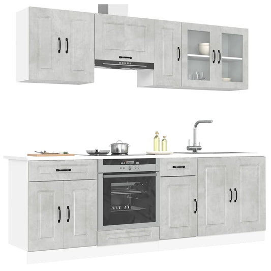8 peças armário de cozinha conjunto Kalmar cinzento cimento
