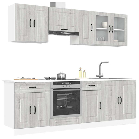 8 peças armário de cozinha conjunto Kalmar cinza sonoma