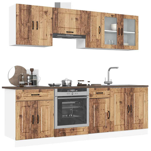 8 peças armário de cozinha conjunto Kalmar madeira velha