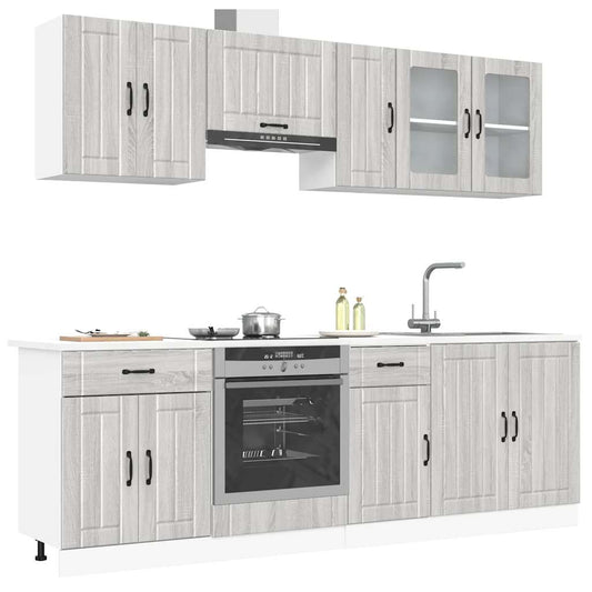 8 peças armário de cozinha conjunto Kalmar cinza sonoma
