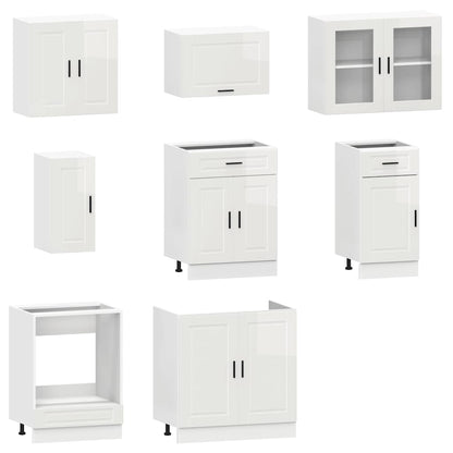 8 peças armário de cozinha conjunto Kalmar branco brilhante