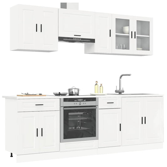 8 peças armário de cozinha conjunto Kalmar branco brilhante