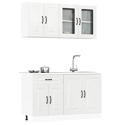 4 peças armário de cozinha conjunto Kalmar branco brilhante