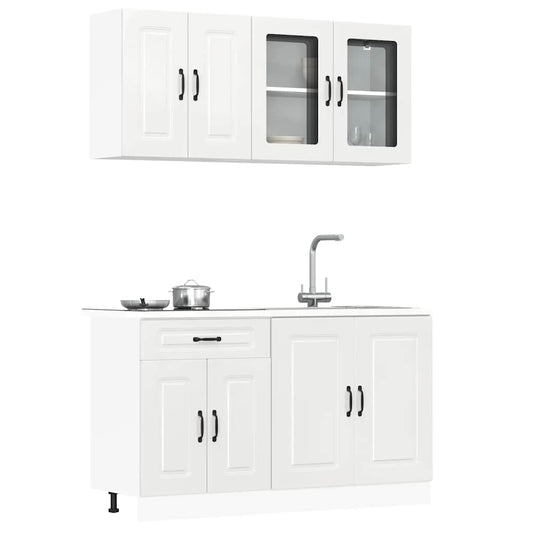 4 peças armário de cozinha conjunto Kalmar branco brilhante