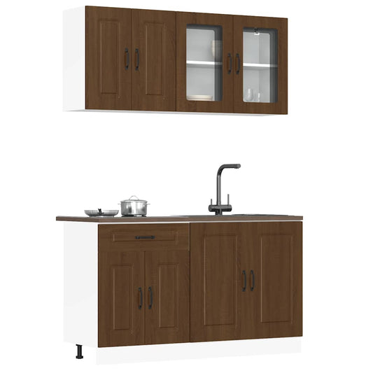 4 peças armário de cozinha conjunto Kalmar carvalho castanho