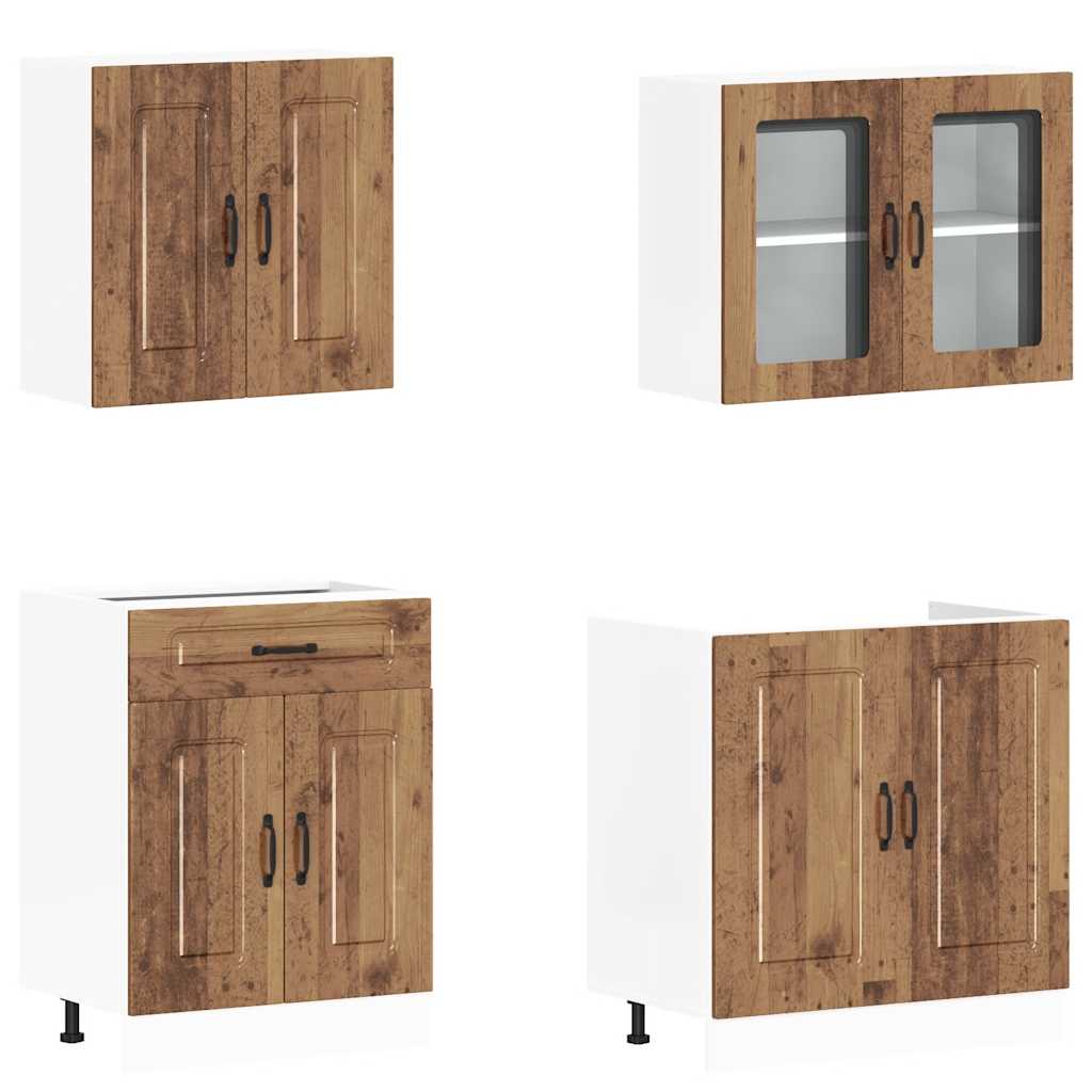 4 peças armário de cozinha conjunto Kalmar madeira velha