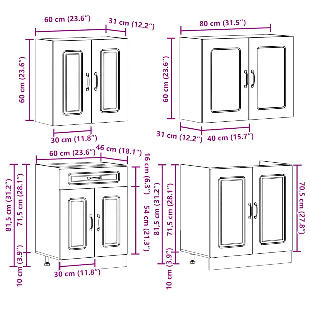 4 peças armário de cozinha conjunto Kalmar madeira velha