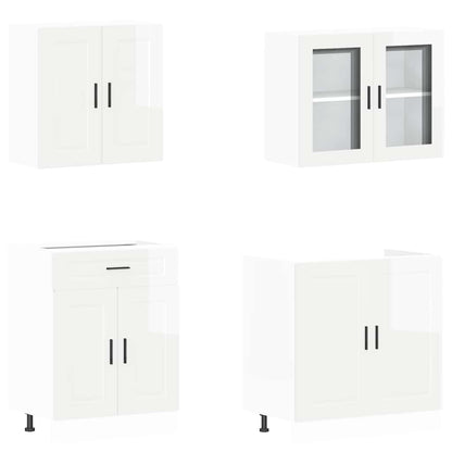 4 peças armário de cozinha conjunto Porto branco brilhante