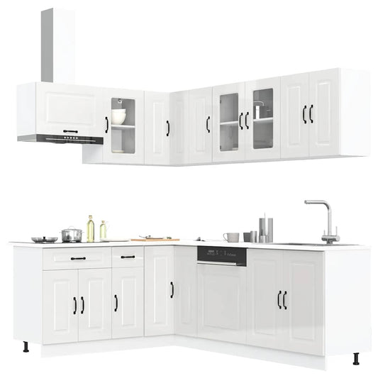 11 peças armário de cozinha conjunto Kalmar brilho branco
