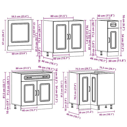11 peças armário de cozinha conjunto Kalmar cinza sonoma