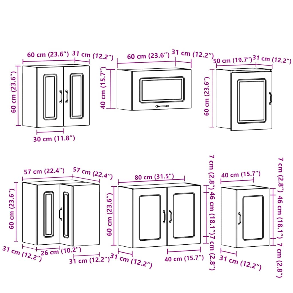 11 peças armário de cozinha conjunto Kalmar madeira velha
