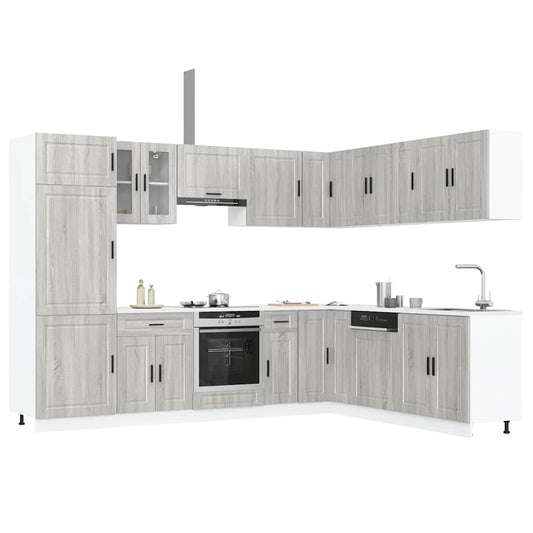 14 peças armário de cozinha conjunto Porto cinza sonoma