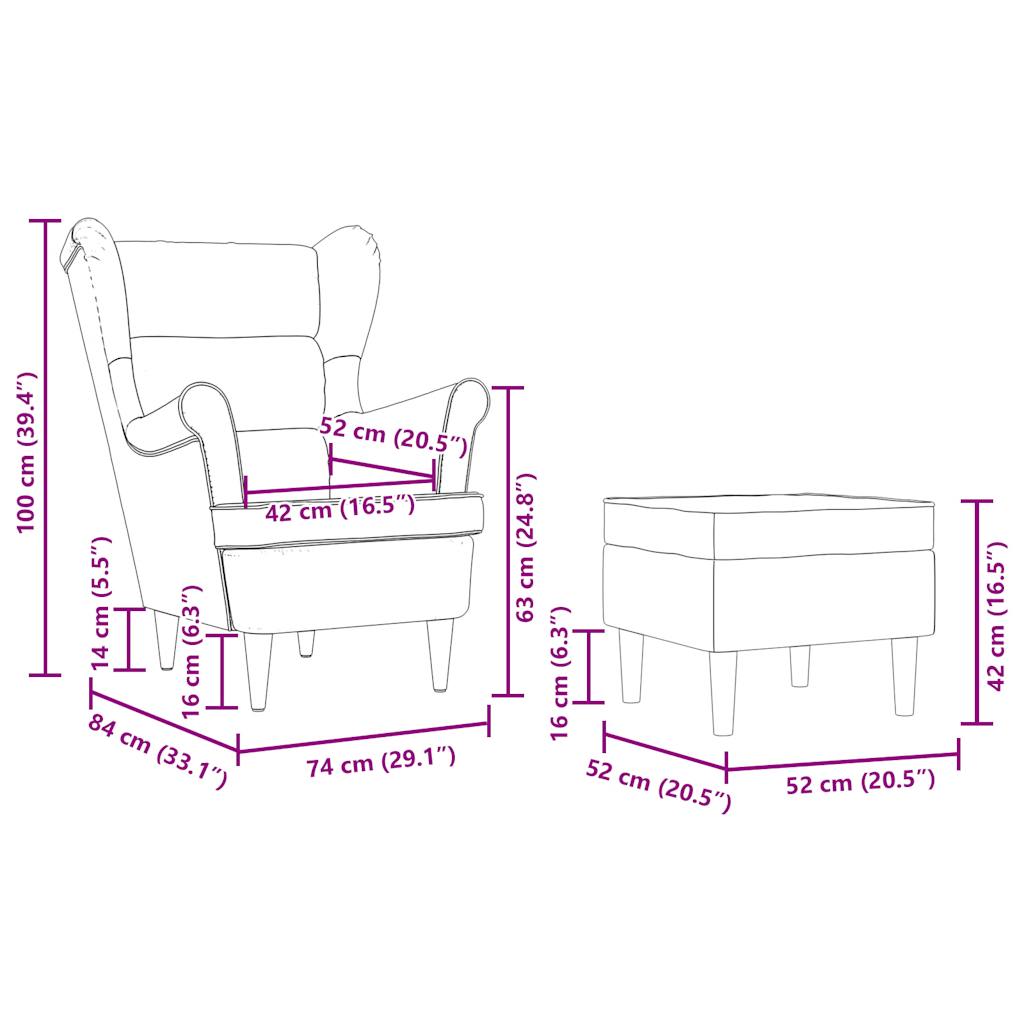 Poltrona com apoio de pés tecido cinzento-claro