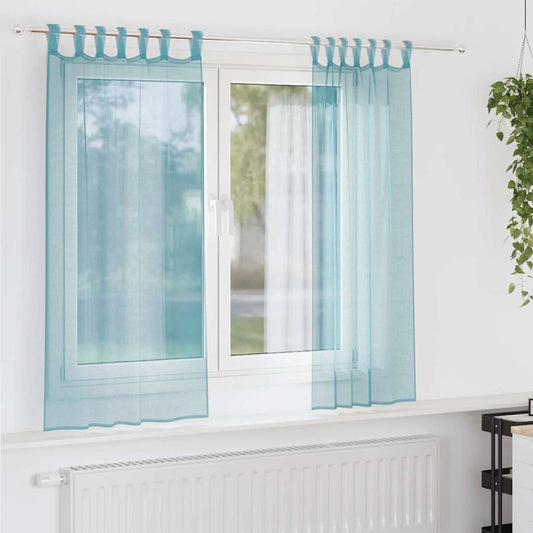 Cortinas de voile com laços 2 pcs turquesa 140x175 cm