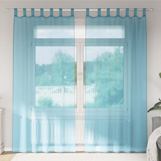 Cortinas de voile com laços 2 pcs turquesa 140x245 cm