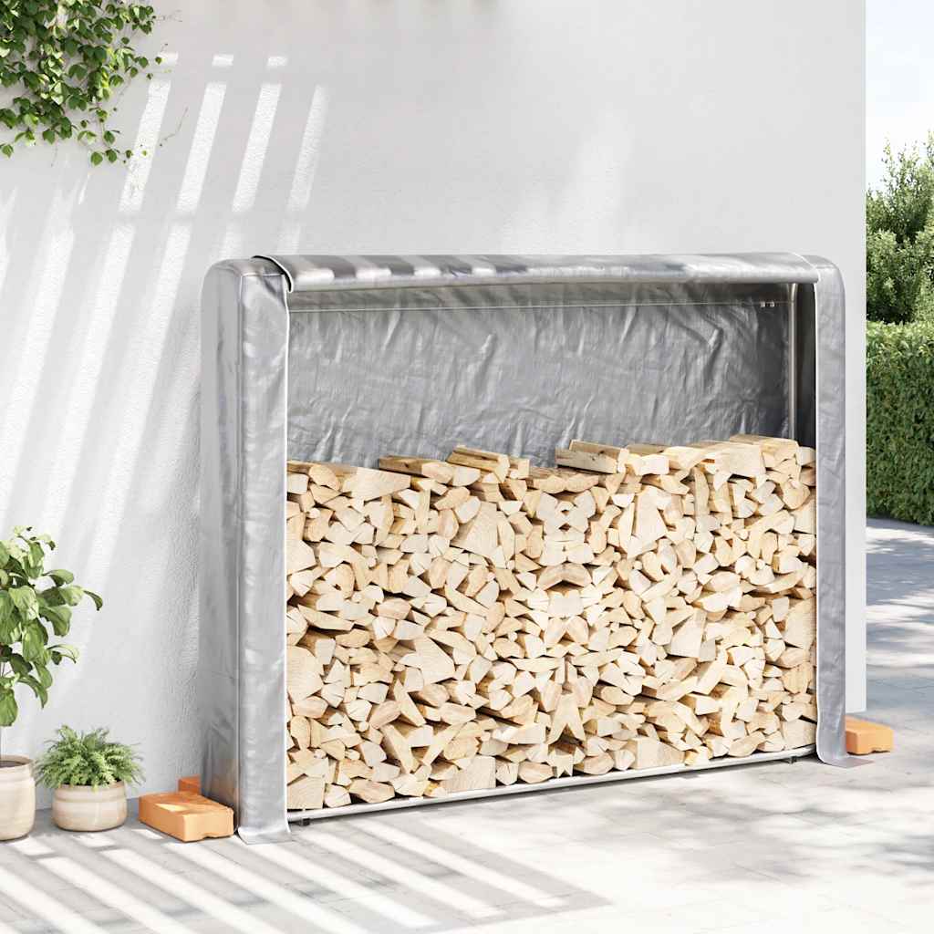 Rack de lenha com tampa de chuva 200x25x150 cm aço galvanizado