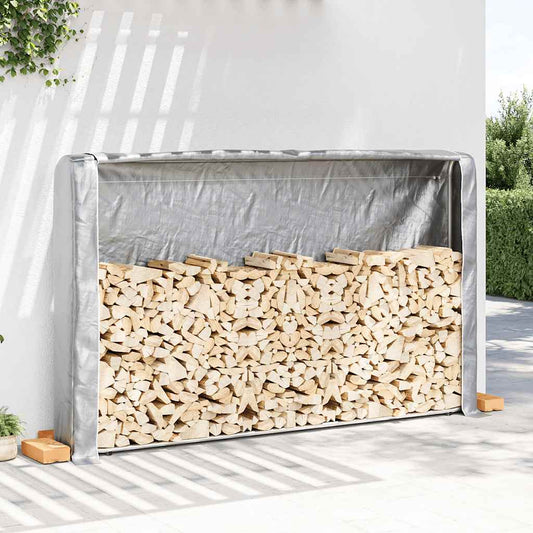 Rack de lenha com tampa de chuva 250x25x150 cm aço galvanizado