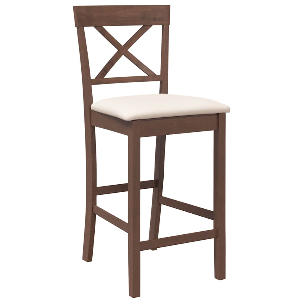 Bancos de bar com almofadões 2pcs madeira de seringueira maciça