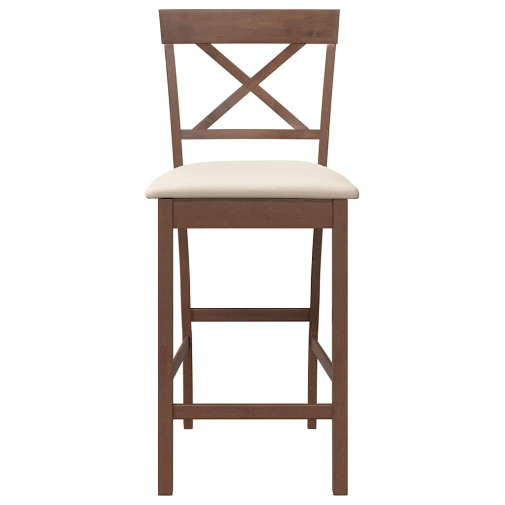 Bancos de bar com almofadões 2pcs madeira de seringueira maciça