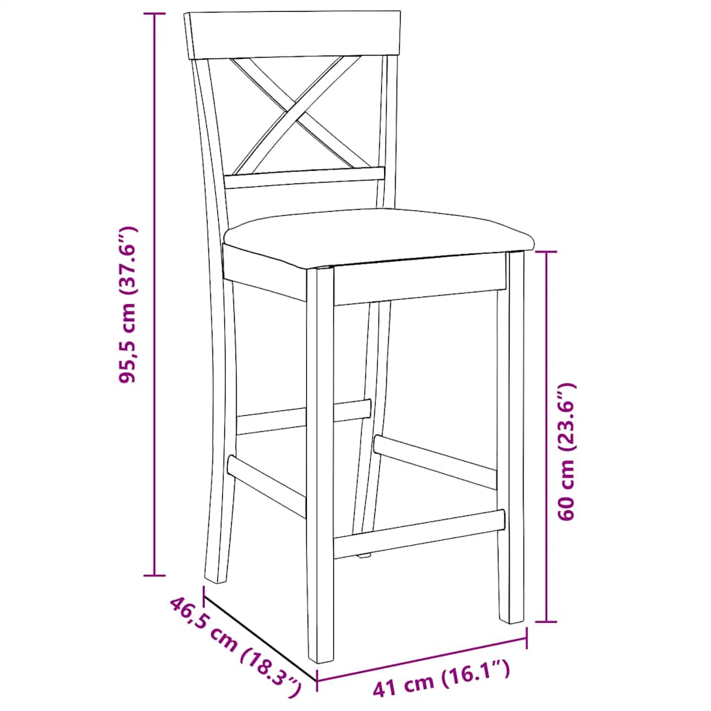 Bancos de bar com almofadões 2pcs madeira de seringueira maciça