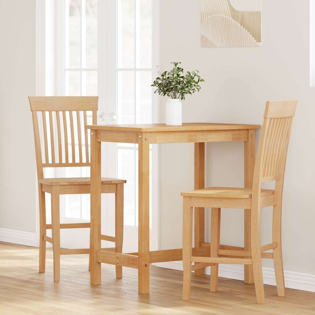 Bancos de bar 2pcs natural madeira de seringueira maciça