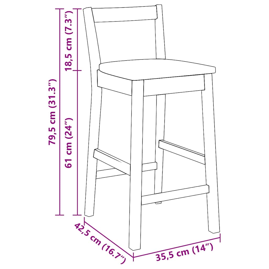 Bancos de bar 2 pcs madeira de seringueira maciça branco