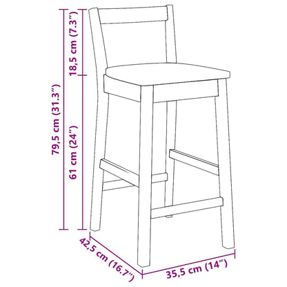 Bancos de bar 2 pcs madeira de seringueira maciça branco