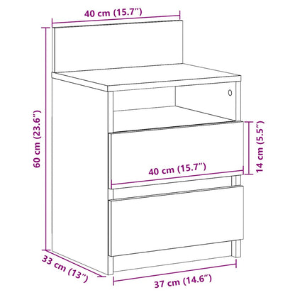 Mesa de cabeceira com 2 gavetas 40x33x60 cm carvalho sonoma